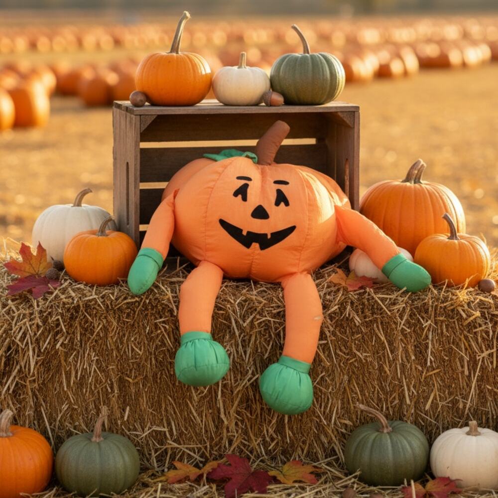 Vintage 90s Halloween Jack-O’-Lantern Pumpkin Plush with Arms & Legs